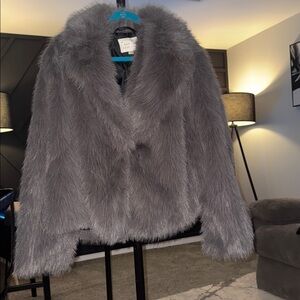 A New Day Gray Faux Fur Teddy Jacket